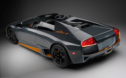серый и оранжевый Lamborghini Murcielago, автомобиль, Lamborghini, Lamborghini Murcielago LP650-4 Родстер, HD обои HD wallpaper