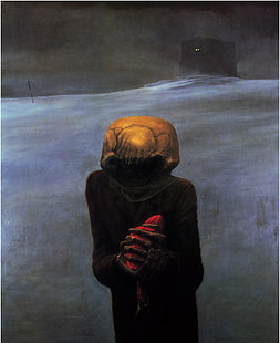 Zdzisław Beksiński, произведение на изкуството, тъмно, призрак, чудовище, сграда, светлина, zdzisław beksiński, произведение на изкуството, тъмно, призрак, чудовище, сграда, светлина, HD тапет HD wallpaper