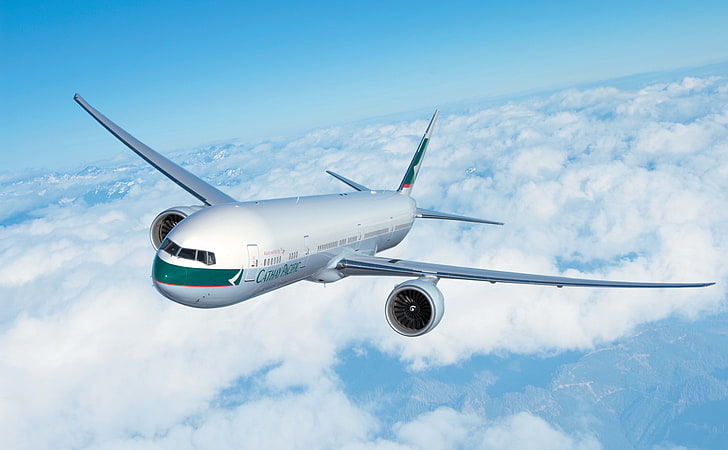 passenger plane, The sky, Clouds, The plane, Wings, Aviation, Airbus, A330, In The Air, Flies, Cathay Pacific, HD wallpaper