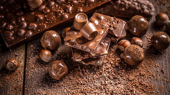 czekolada, praliny, kulki czekoladowe, bonbon, wyroby cukiernicze, Tapety HD HD wallpaper