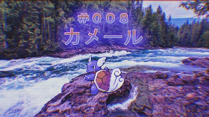 Pokémon, Wartortle, Dampfwelle, Kameeru, Fluss, Landschaft, Natur, Wald, Nintendo, Wasser, Pokemon First Generation, HD-Hintergrundbild