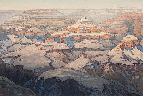 Yoshida Hiroshi, karya seni, Jepang, lukisan, pegunungan, Grand Canyon, Wallpaper HD HD wallpaper