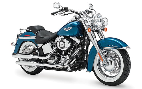 Harley-Davidson FLSTN Softail Deluxe, blue and black cruiser motorcycle, Motorcycles, Harley Davidson, 2015, HD wallpaper HD wallpaper