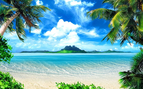 熱帯のビーチの背景、ビーチ、自然、熱帯、背景、 HDデスクトップの壁紙 HD wallpaper