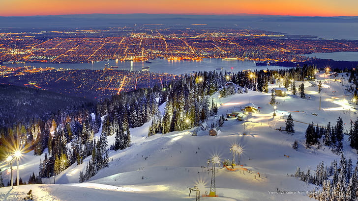 Vue de Vancouver du mont Grouse, Colombie-Britannique, hiver, Fond d'écran HD