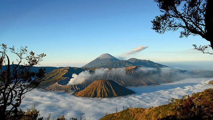 indonesia, monte bromo, montagna, nuvole, meraviglioso, panorama, Sfondo HD