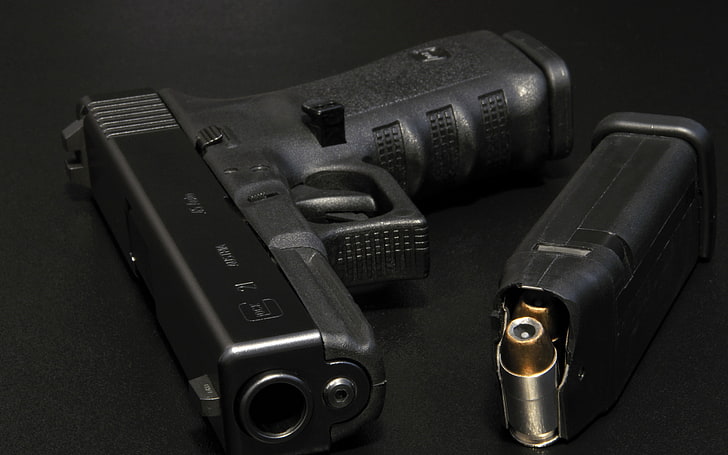 черный полуавтоматический пистолет, макро, пистолет, оружие, Glock 21, HD обои