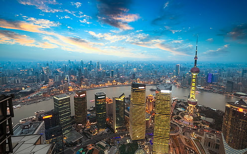 stad, stadsbild, Shanghai, Kina, skyskrapa, HD tapet HD wallpaper