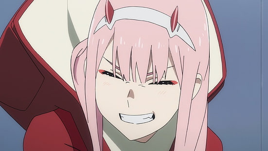 Anime, Liebling im FranXX, Pinkes Haar, Lächeln, Zero Two (Liebling im FranXX), HD-Hintergrundbild HD wallpaper