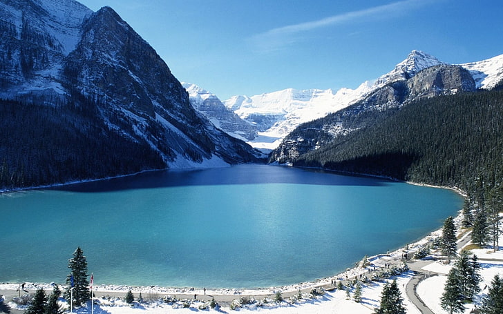 сиви планински алпи, езеро, планини, височина, синя вода, свежест, чистота, HD тапет