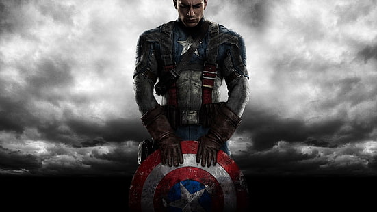 Captain America: The First Avenger, chris evans, shield, clouds, Movies, HD wallpaper HD wallpaper