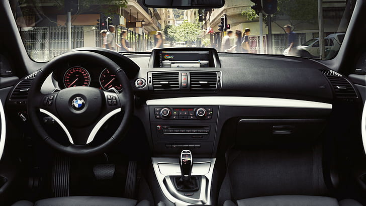 BMW Interior HD, black bmw steering wheel, cars, bmw, interior, HD wallpaper