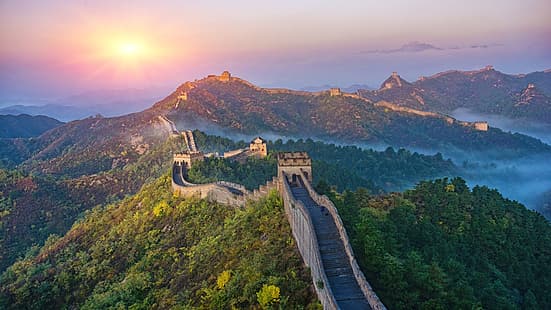 природа, пейзаж, Великата китайска стена, Китай, стена, тухли, кула, HD тапет HD wallpaper