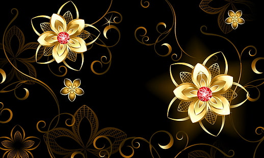 Grafika wektorowa Tracery Flowers Grafika 3D, różne, kwiaty, grafika 3d, grafika wektorowa, maswerki, kwiaty 3d, Tapety HD HD wallpaper