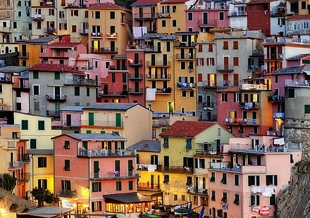 grannskap hus, stad, hus, färgglada, Italien, Manarola, HD tapet HD wallpaper