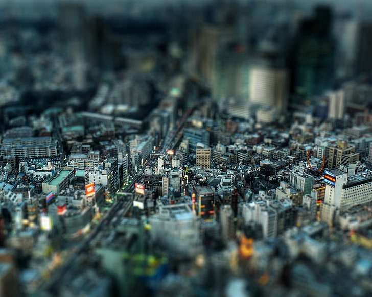 고층 빌딩, 도시 모델 규모의 틸트 시프트 사진, 틸트 시프트, 도시 풍경, 사진, 도시, 일본, 도쿄, HD 배경 화면