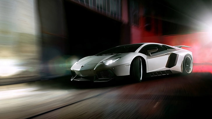 gray sports car, car, blurred, Lamborghini, Lamborghini Aventador, Lamborghini Aventador LP750-4 Superveloce, drift, vehicle, HD wallpaper