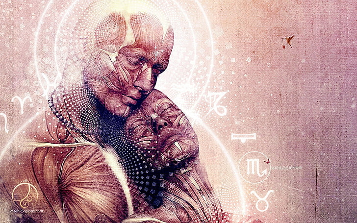 Ilustración de hombre y mujer sin piel, Cameron Grey, espiritual, geometría sagrada, arte de fantasía, Fondo de pantalla HD