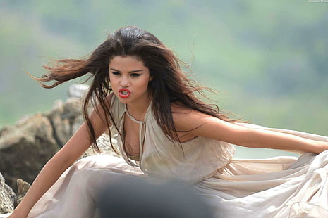 Selena Gomez HD, selena, gomez, penyanyi, gaun putih, Wallpaper HD HD wallpaper