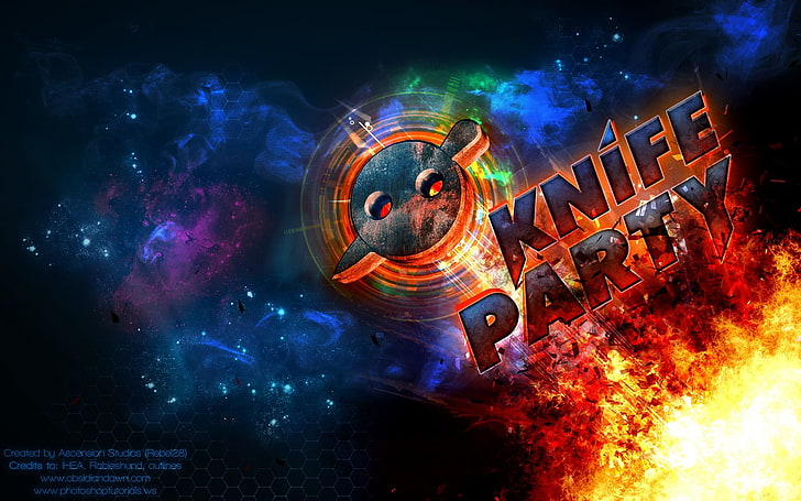 Knife Party illustration, knife party, fire, graphics, font, space, HD wallpaper