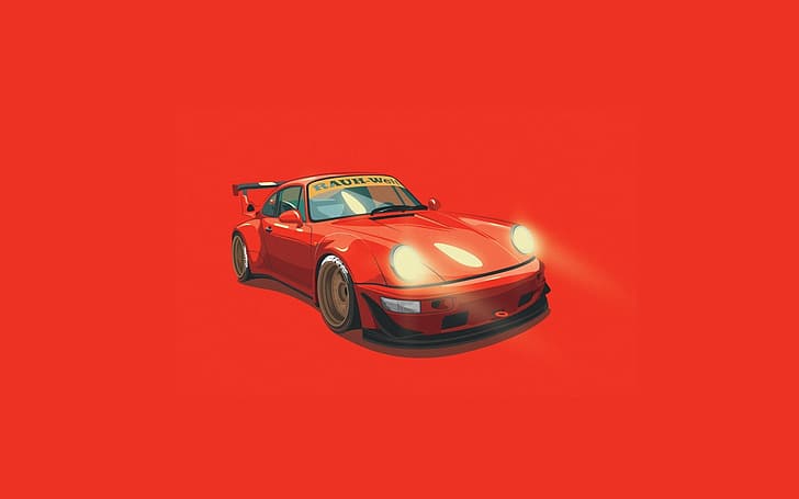 Porsche, pomarańczowy, cyfrowy, ilustracja, 993, RWB, minimalistyczny, Tapety HD
