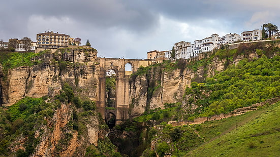 Ronda, Malaga, Spagna, Rocce, Montagne, Edificio, Sfondo HD HD wallpaper