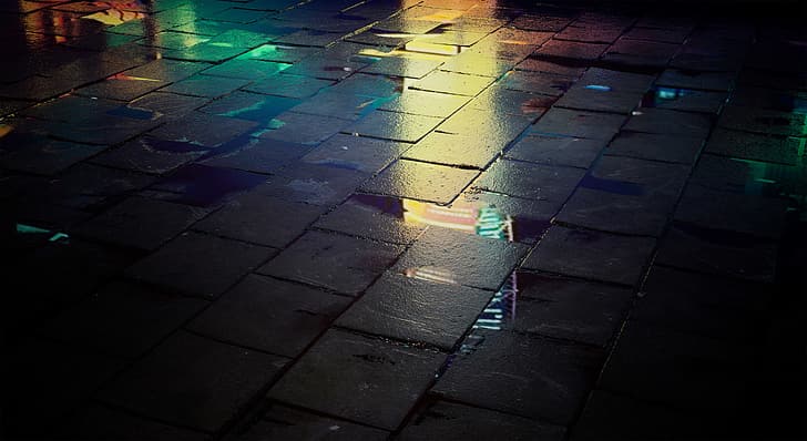 Straße, nass, Boden, Kopfsteinpflaster, HD-Hintergrundbild