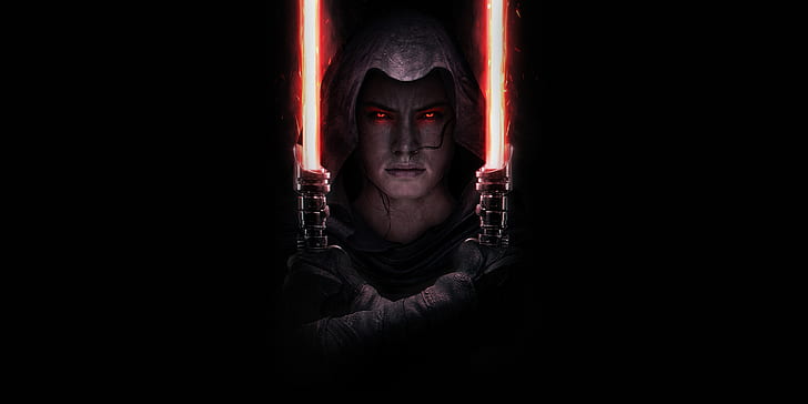 Rey (from Star Wars), Star Wars, Sith, Star Wars: Episode IX: The Rise of Skywalker, artwork, sabre laser, côté obscur, 2019 (Année), yeux rouges, Fond d'écran HD