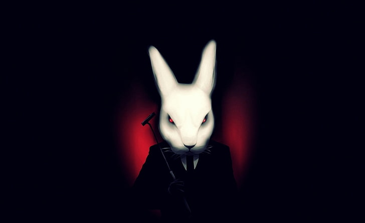 FURY RABBIT HD Wallpaper, white rabbit illustration, Aero, Black, fury rabbit, cartoon, sauit, HD wallpaper