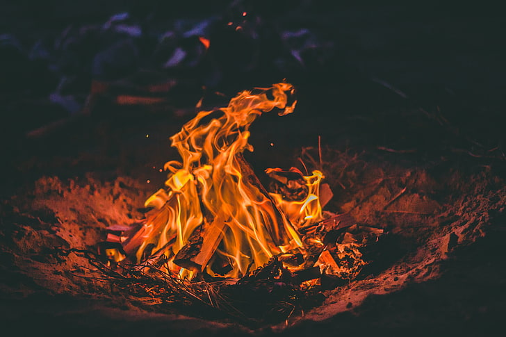 иллюстрация костра, костер, огонь, дрова, пламя, HD обои