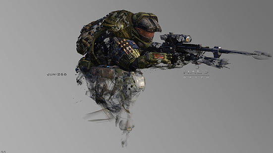 Halo Spartalı asker, Halo, video oyunları, keskin nişancı tüfeği, Halo Reach, Spartalılar, sanat, dijital sanat, HD masaüstü duvar kağıdı HD wallpaper