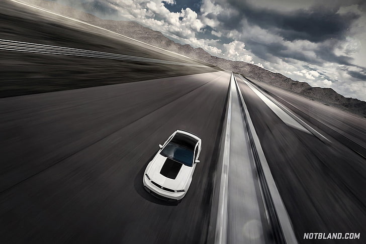 blanco y negro Ford Mustang GT coupe, coche, Fondo de pantalla HD