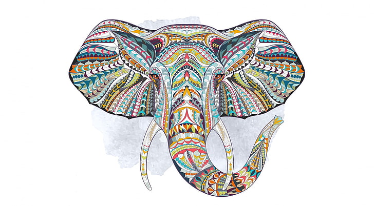 Слон, разноцветная голова слона, векторное искусство, Aero, векторное искусство, дизайн, цвета, слон, голова, HD обои