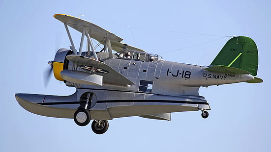 flug, retro, das flugzeug, piloten, amphibie, die Grumman J2F Ente, HD-Hintergrundbild HD wallpaper