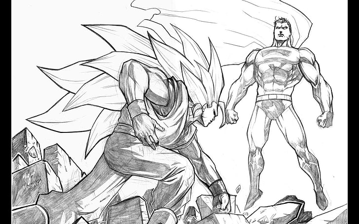 Son Goku Super Saiyan 3 e Superman sketch, Comics, Crossover, Goku, Superman, Sfondo HD