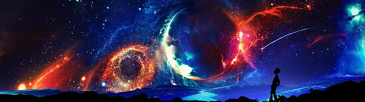 Universum Raum digitale Kunst Doppelmonitore mehrere Anzeige, HD-Hintergrundbild