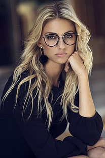 blonde, women, model, women with glasses, HD wallpaper HD wallpaper
