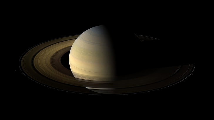 Planet Saturnus, ruang, alam semesta, planet, NASA, Saturnus, latar belakang hitam, minimalis, Wallpaper HD