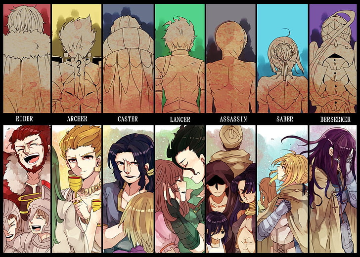 Fate Series, Fate/Zero, Archer (Fate/Zero), Assassin (Fate/Zero), Berserker (Fate/Zero), Caster (Fate/Zero), Gilgamesh (Fate Series), Lancer (Fate/Zero), Rider (Fate/Zero), Saber (Fate Series), HD wallpaper