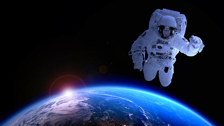 Bumi, 4k, 8k, luar angkasa, astronot, Wallpaper HD