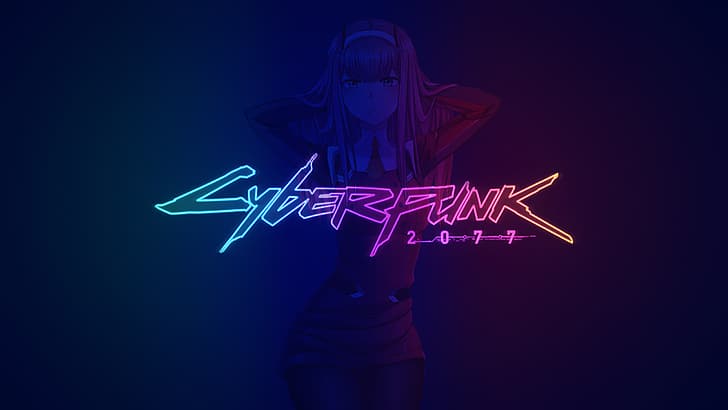 Cyberpunk 2077, néon, filles d'anime, Zero Two (Darling in the FranXX), Fond d'écran HD