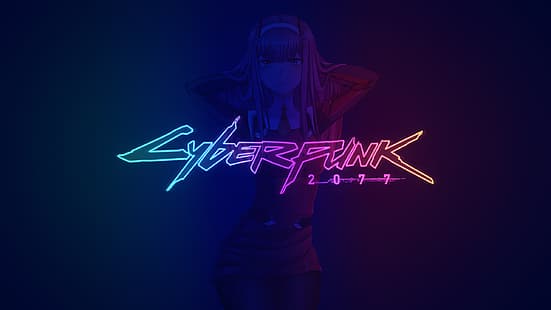 Cyberpunk 2077, néon, filles d'anime, Zero Two (Darling in the FranXX), Fond d'écran HD HD wallpaper