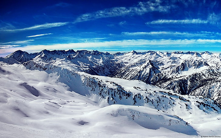 Пиренейская гора Aran Valley-Windows 10 HD Wallpa .., снег \ покрытая гора, HD обои