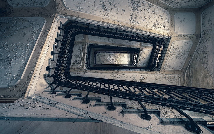 검은 금속 계단 난간, 건물, 계단, HD 배경 화면