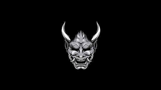  demon, artwork, monochrome, horns, simple background, HD wallpaper HD wallpaper