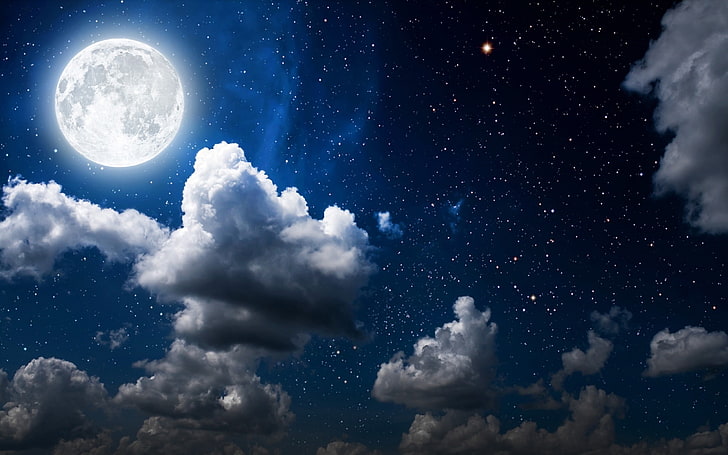 Moon clouds dark sky-2016 High Quality Wallpaper, fondo de pantalla digital de luna llena, Fondo de pantalla HD