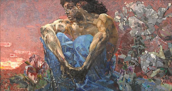 Mikhail Vrubel, pittura, opera d'arte, pittura a olio, tramonto, fiori, montagne, demone, simbolismo, Sfondo HD HD wallpaper