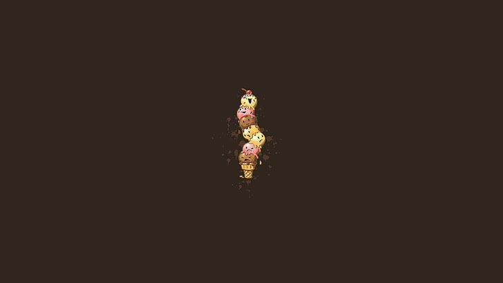 yellow and brown ice cream cone illustration, minimalism, ice cream, brown background, simple background, HD wallpaper