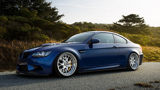 รถเก๋งสีน้ำเงิน, รถยนต์, BMW, ขอบ, BMW E92 M3, รถยนต์สีน้ำเงิน, วอลล์เปเปอร์ HD HD wallpaper