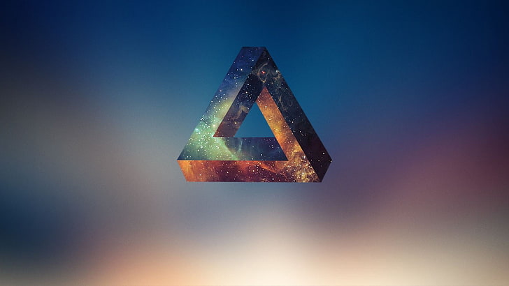brown and blue triangle logo, Penrose triangle, abstract, geometry, digital art, gradient, triangle, HD wallpaper